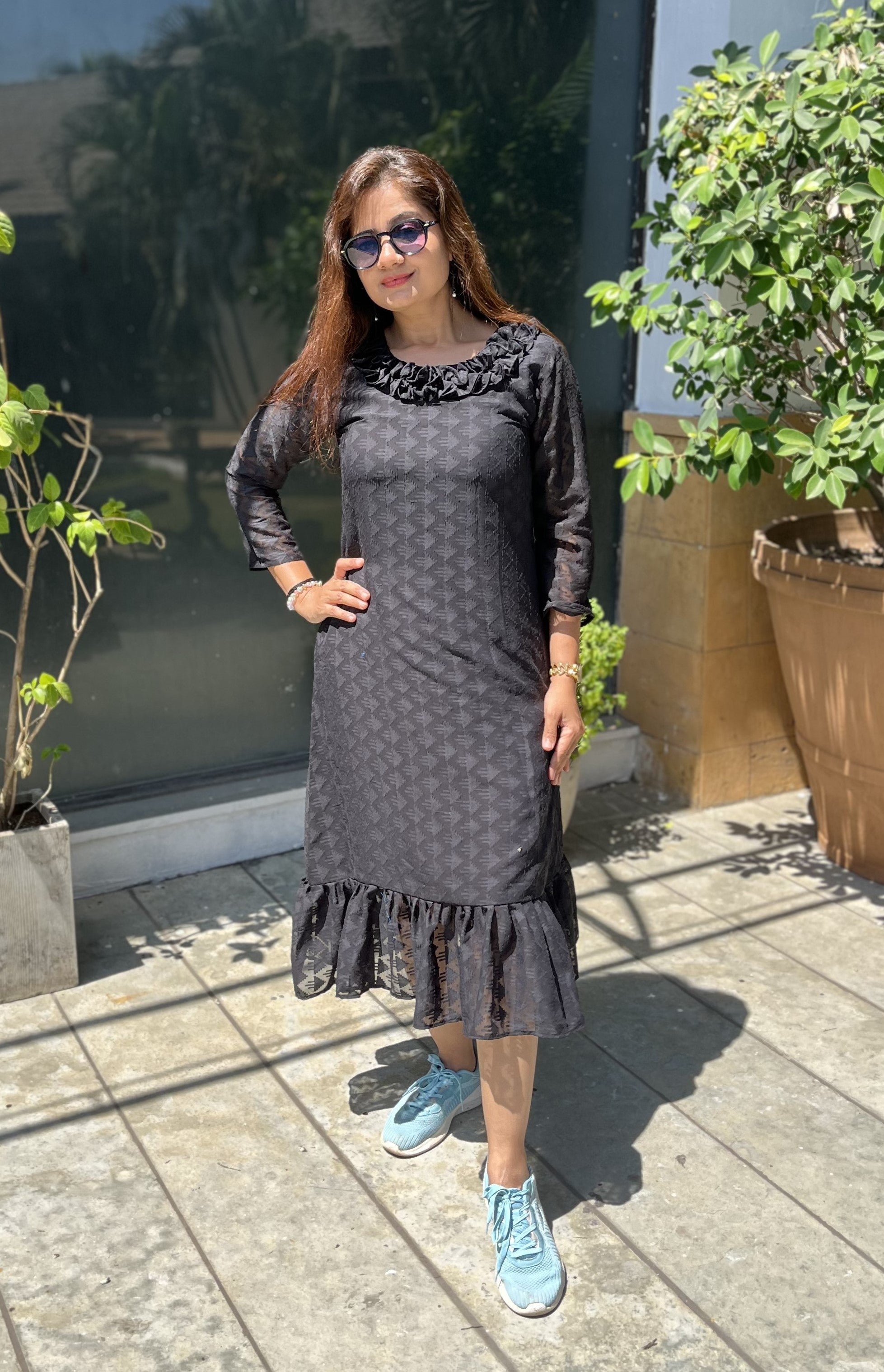 Women A Line Georgette Fabric Neck Gathering Patten Trending Dress For Attractive Look And Casual Look