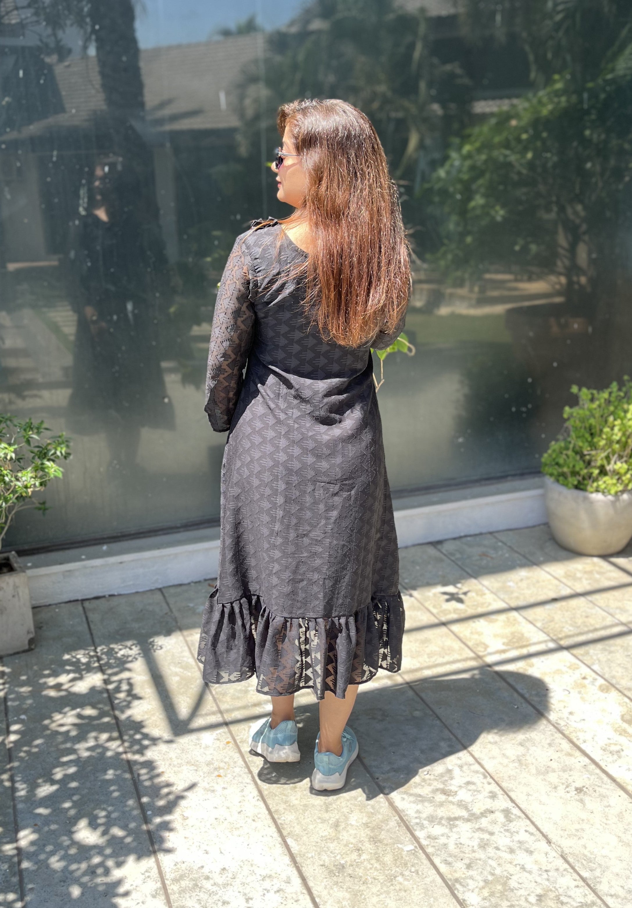 Women A Line Georgette Fabric Neck Gathering Patten Trending Dress For Attractive Look And Casual Look