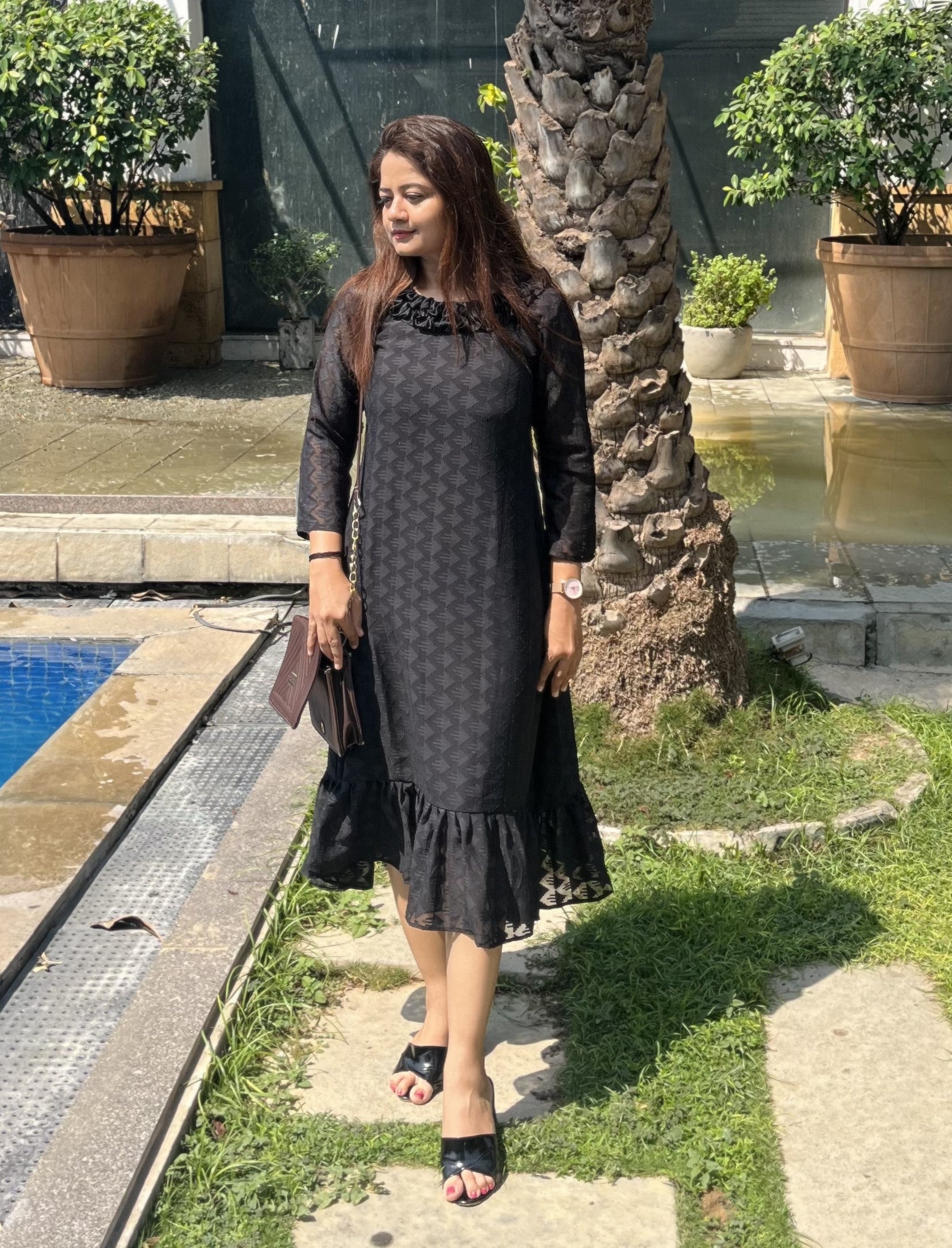 Women A Line Georgette Fabric Neck Gathering Patten Trending Dress For Attractive Look And Casual Look