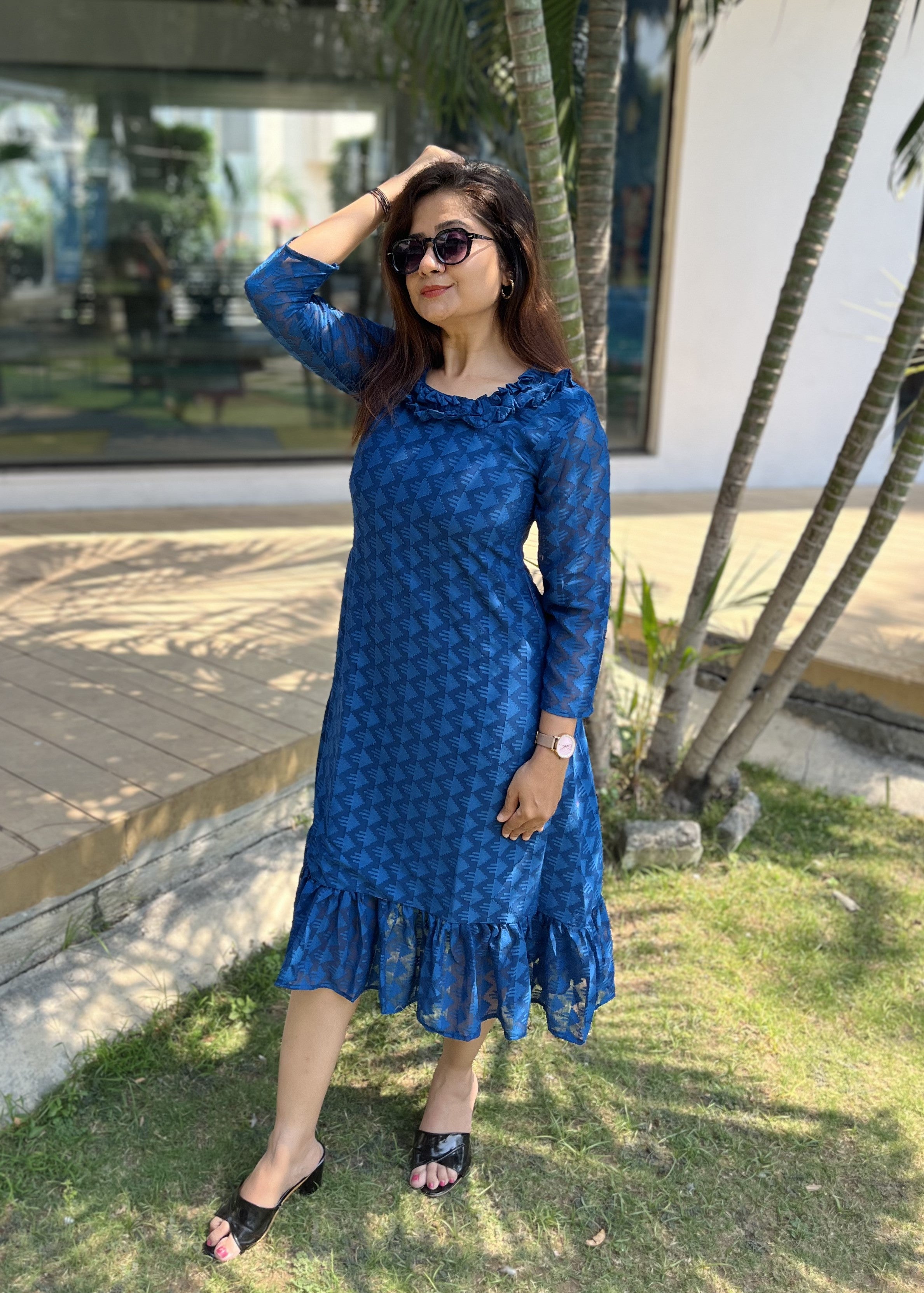 Women A Line Georgette Fabric Neck Gathering Patten Trending Dress For Attractive Look And Casual Look