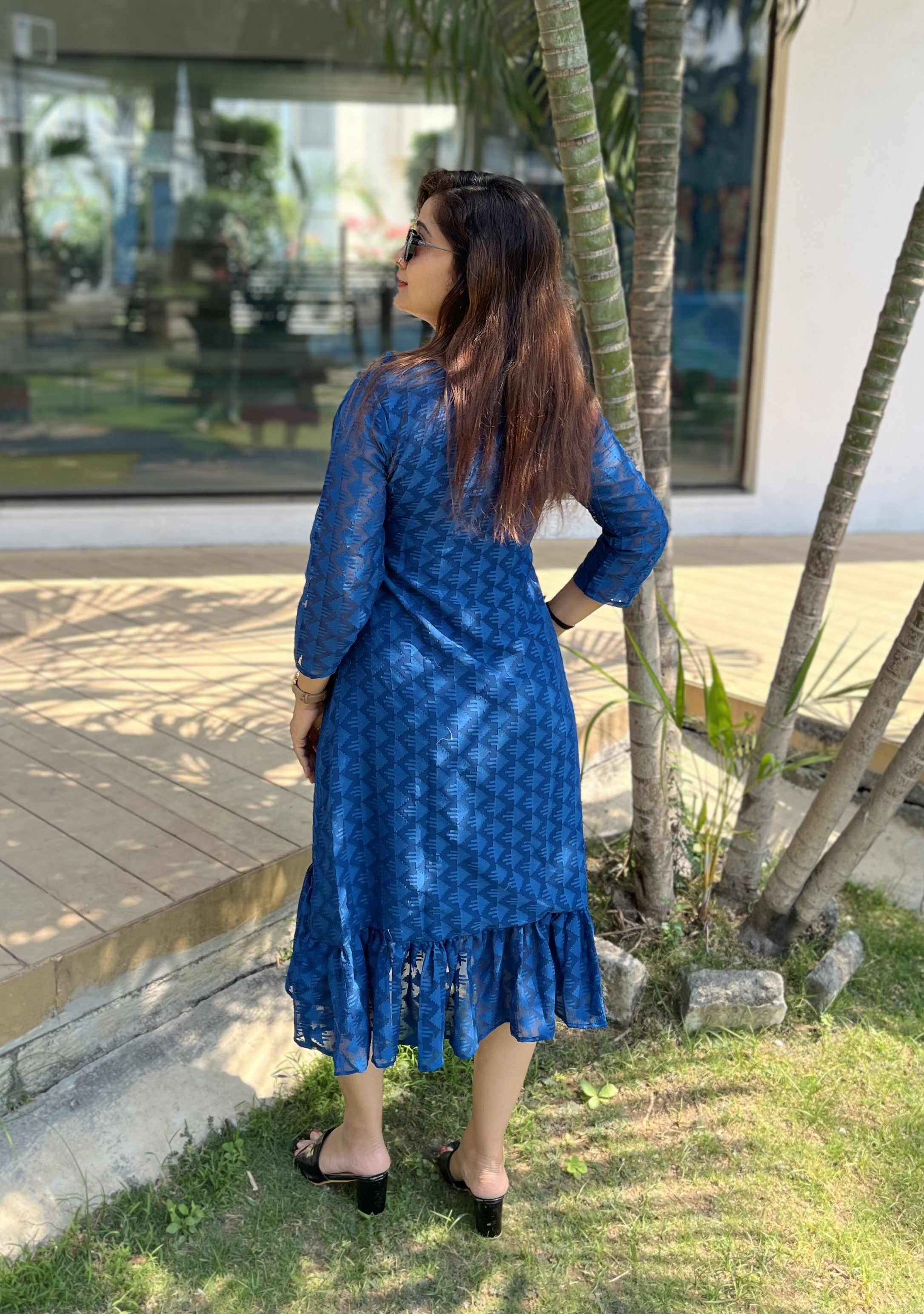 Women A Line Georgette Fabric Neck Gathering Patten Trending Dress For Attractive Look And Casual Look