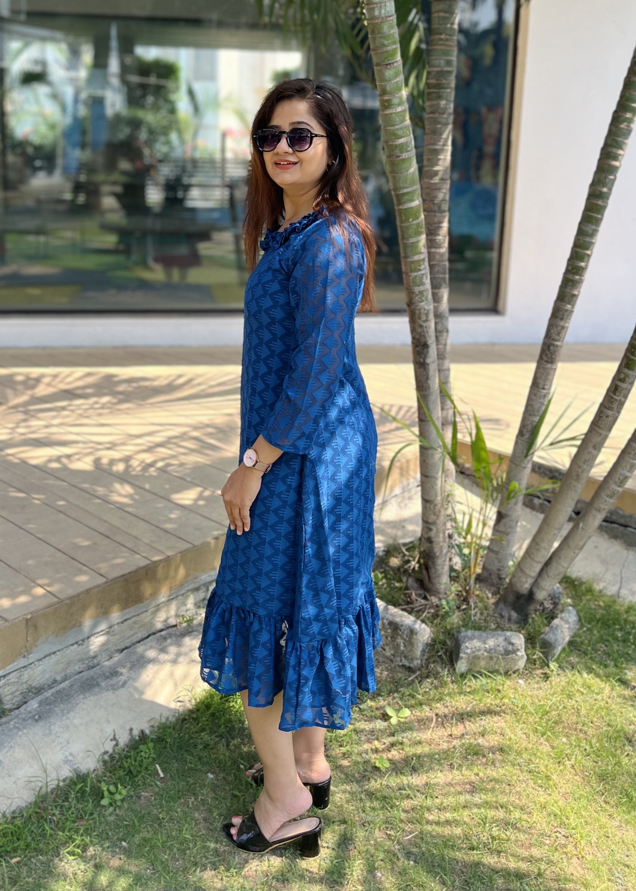 Women A Line Georgette Fabric Neck Gathering Patten Trending Dress For Attractive Look And Casual Look