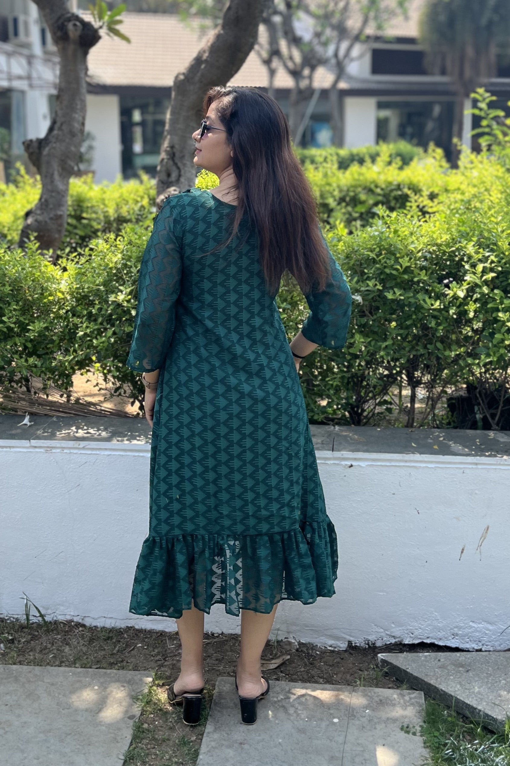 Women A Line Georgette Fabric Neck Gathering Patten Trending Dress For Attractive Look And Casual Look