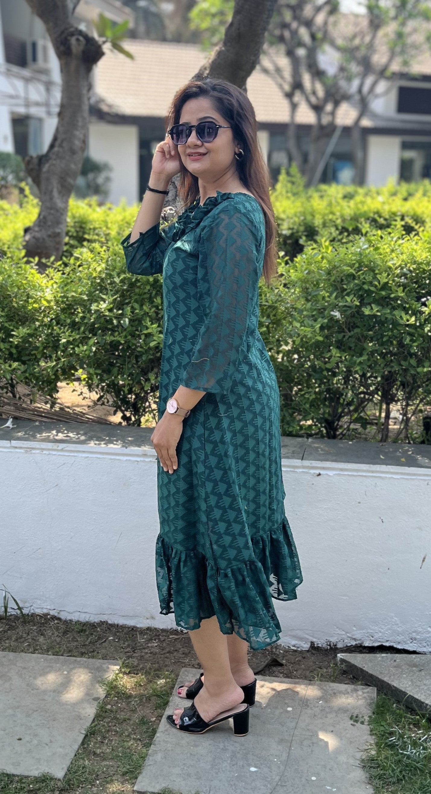 Women A Line Georgette Fabric Neck Gathering Patten Trending Dress For Attractive Look And Casual Look