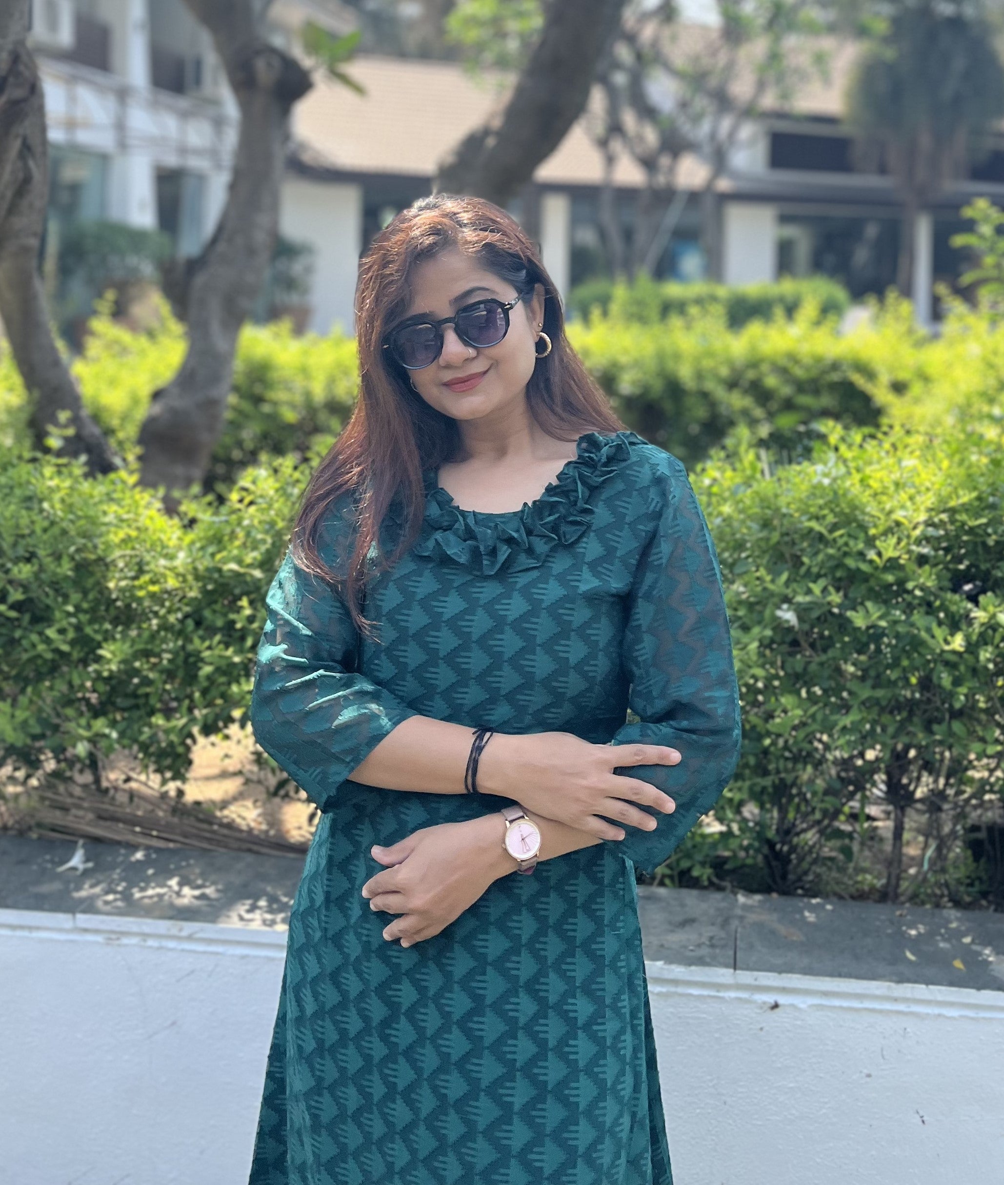 Women A Line Georgette Fabric Neck Gathering Patten Trending Dress For Attractive Look And Casual Look