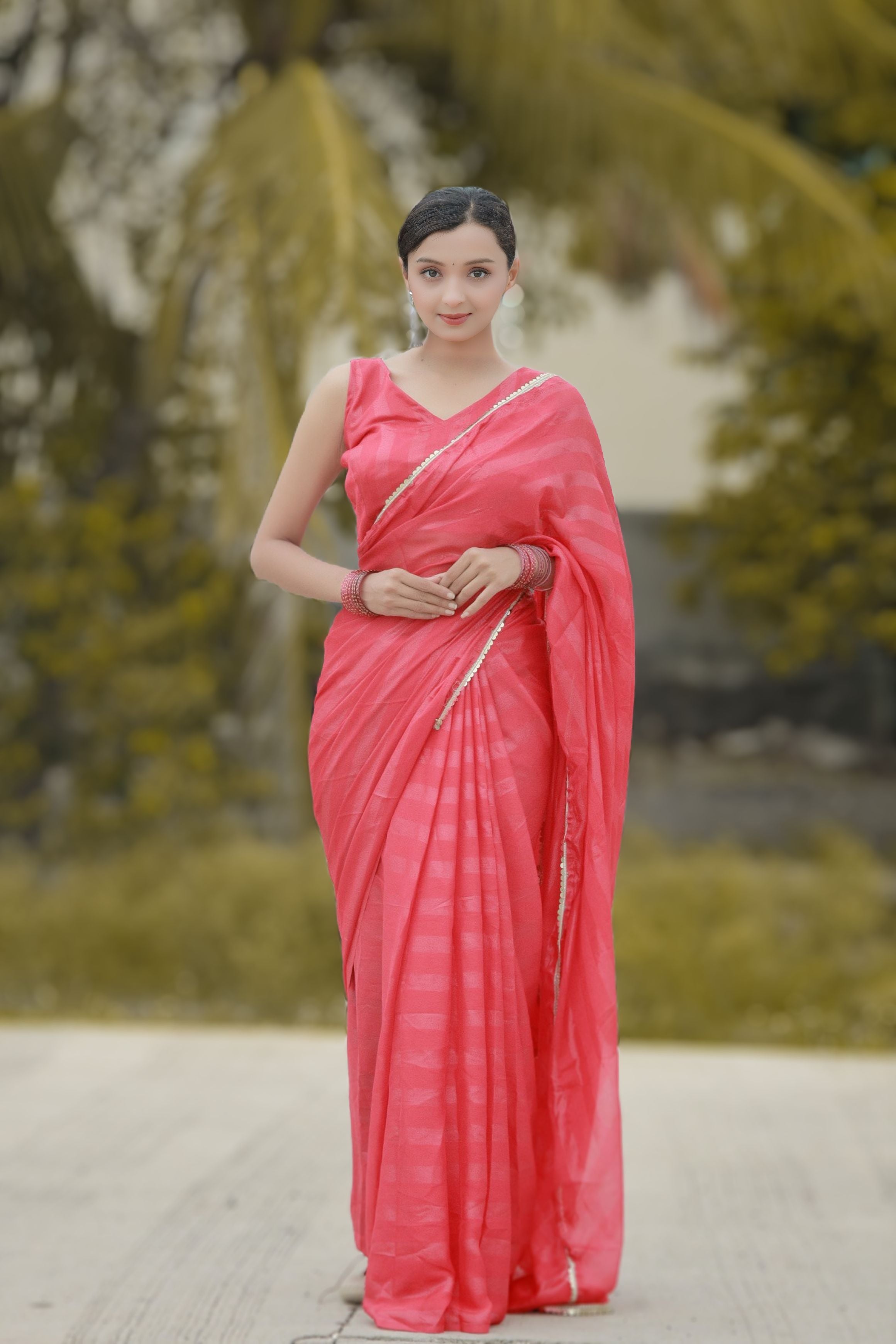 Bhanderi Fashion Moss Chiffon Zari Lining Saree With Sandwich Sequence Lace Border For Casual wear, function wear, and daily wear