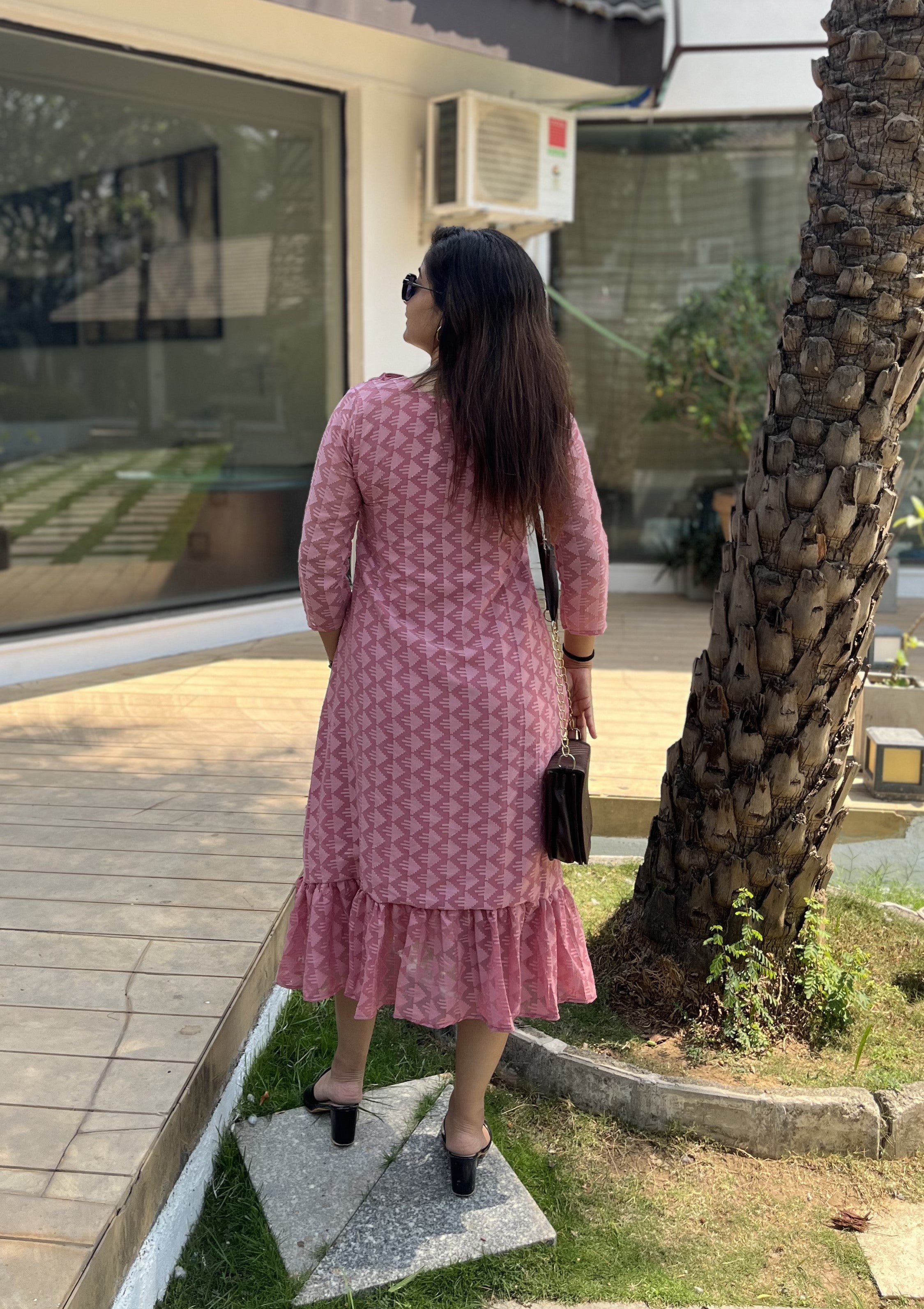 Women A Line Georgette Fabric Neck Gathering Patten Trending Dress For Attractive Look And Casual Look