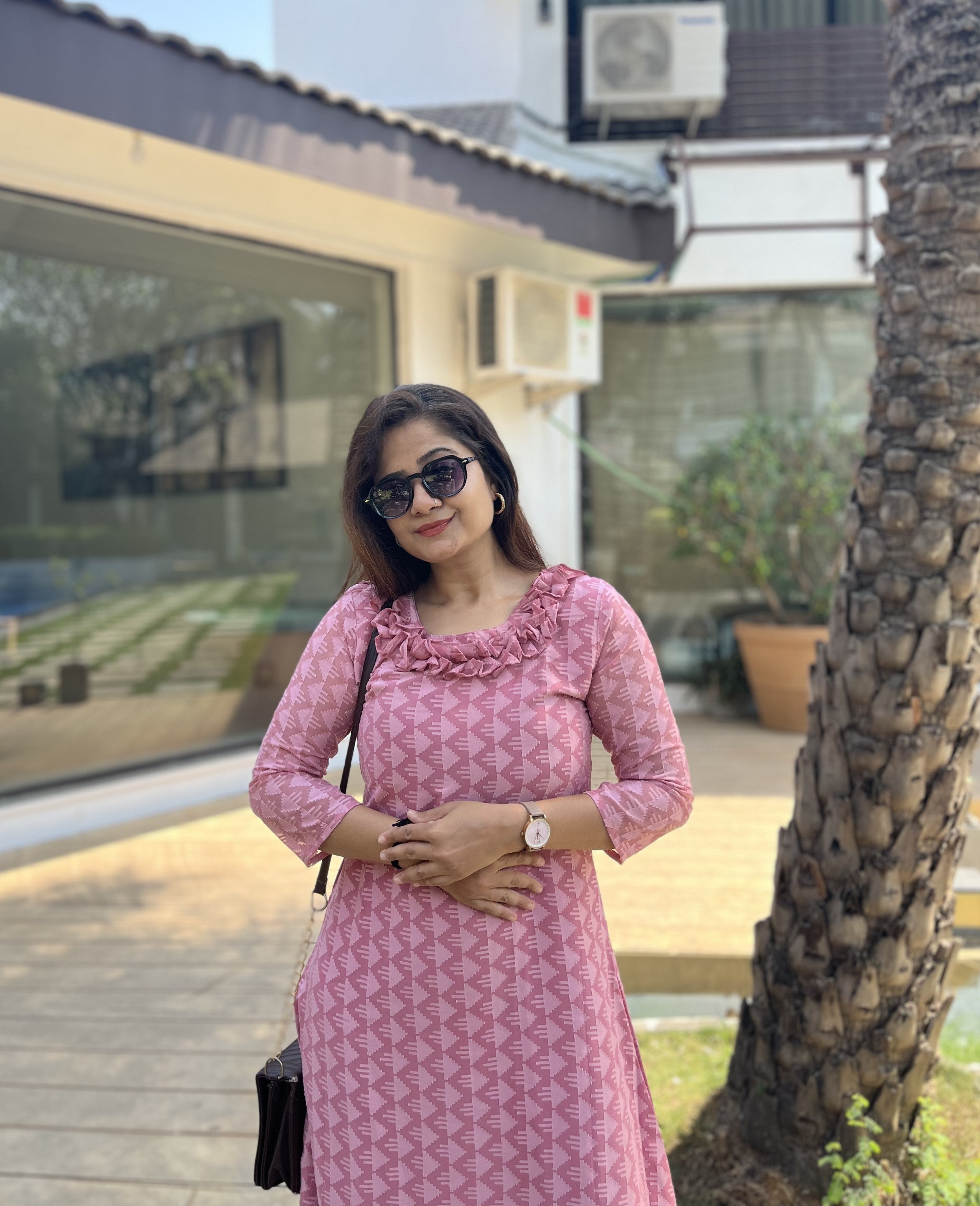 Women A Line Georgette Fabric Neck Gathering Patten Trending Dress For Attractive Look And Casual Look