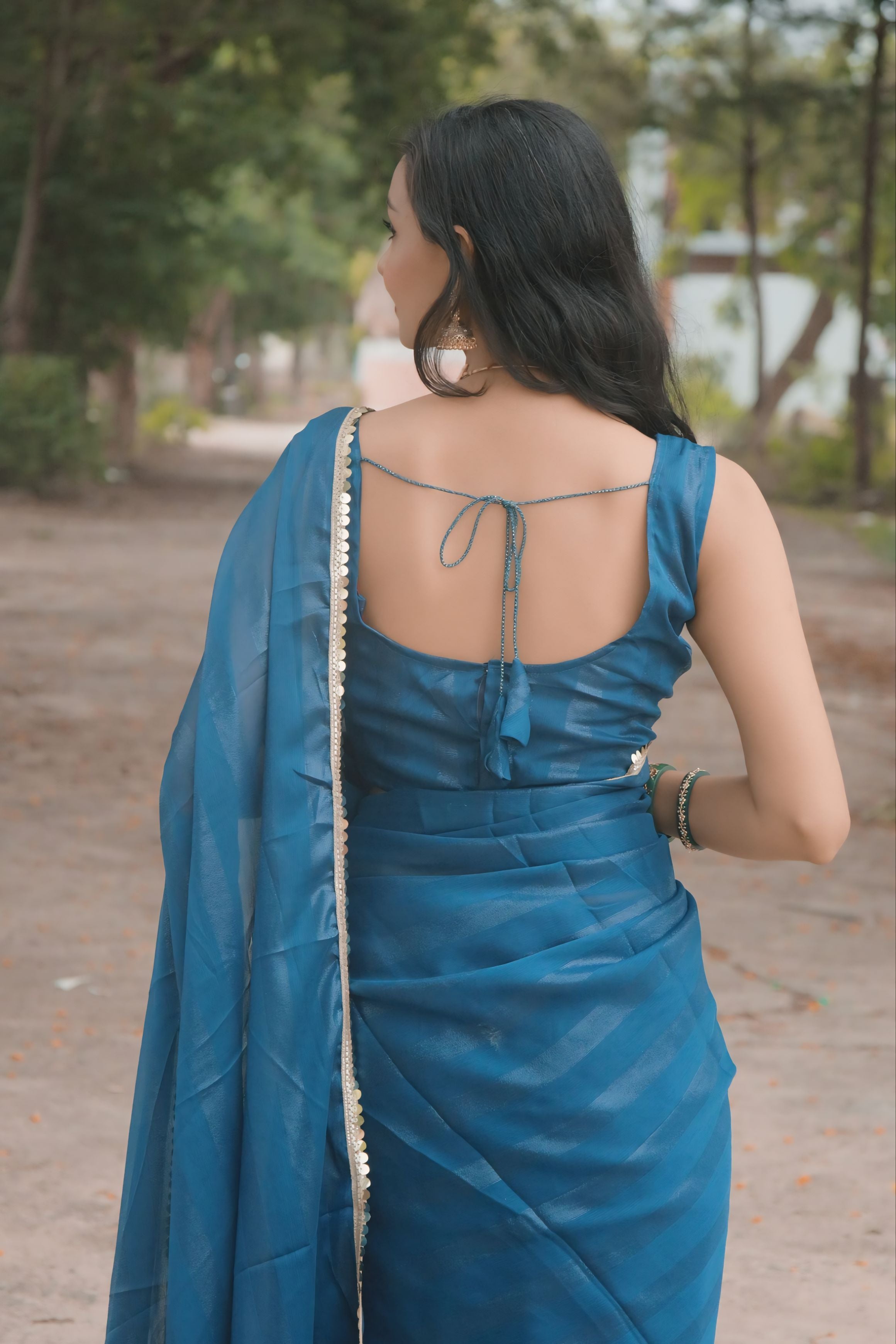 Bhanderi Fashion Moss Chiffon Zari Lining Saree With Sandwich Sequence Lace Border For Casual wear, function wear, and daily wear