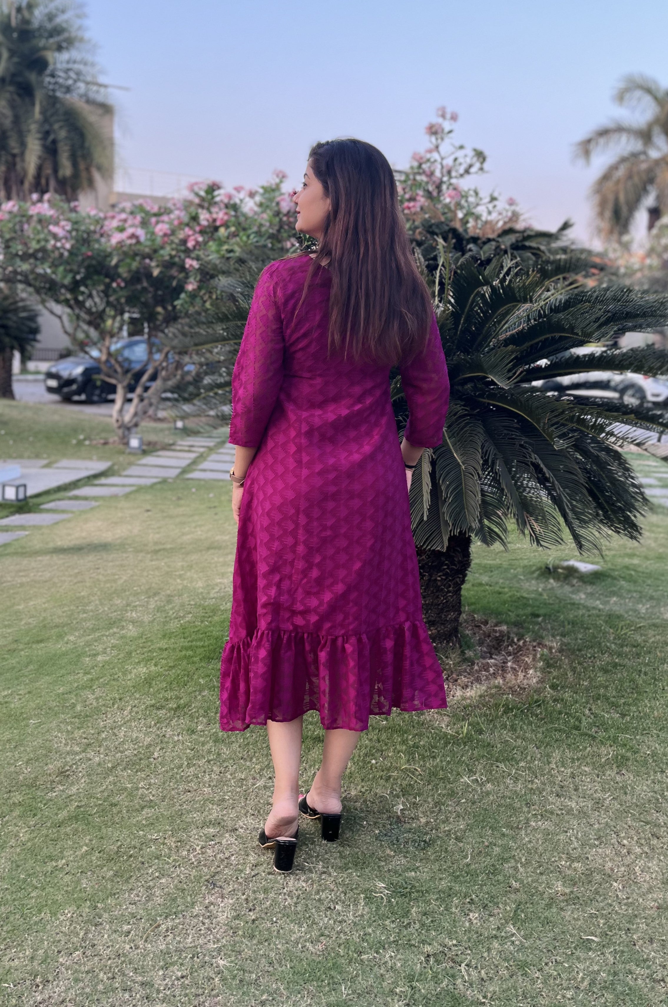 Women A Line Georgette Fabric Neck Gathering Patten Trending Dress For Attractive Look And Casual Look
