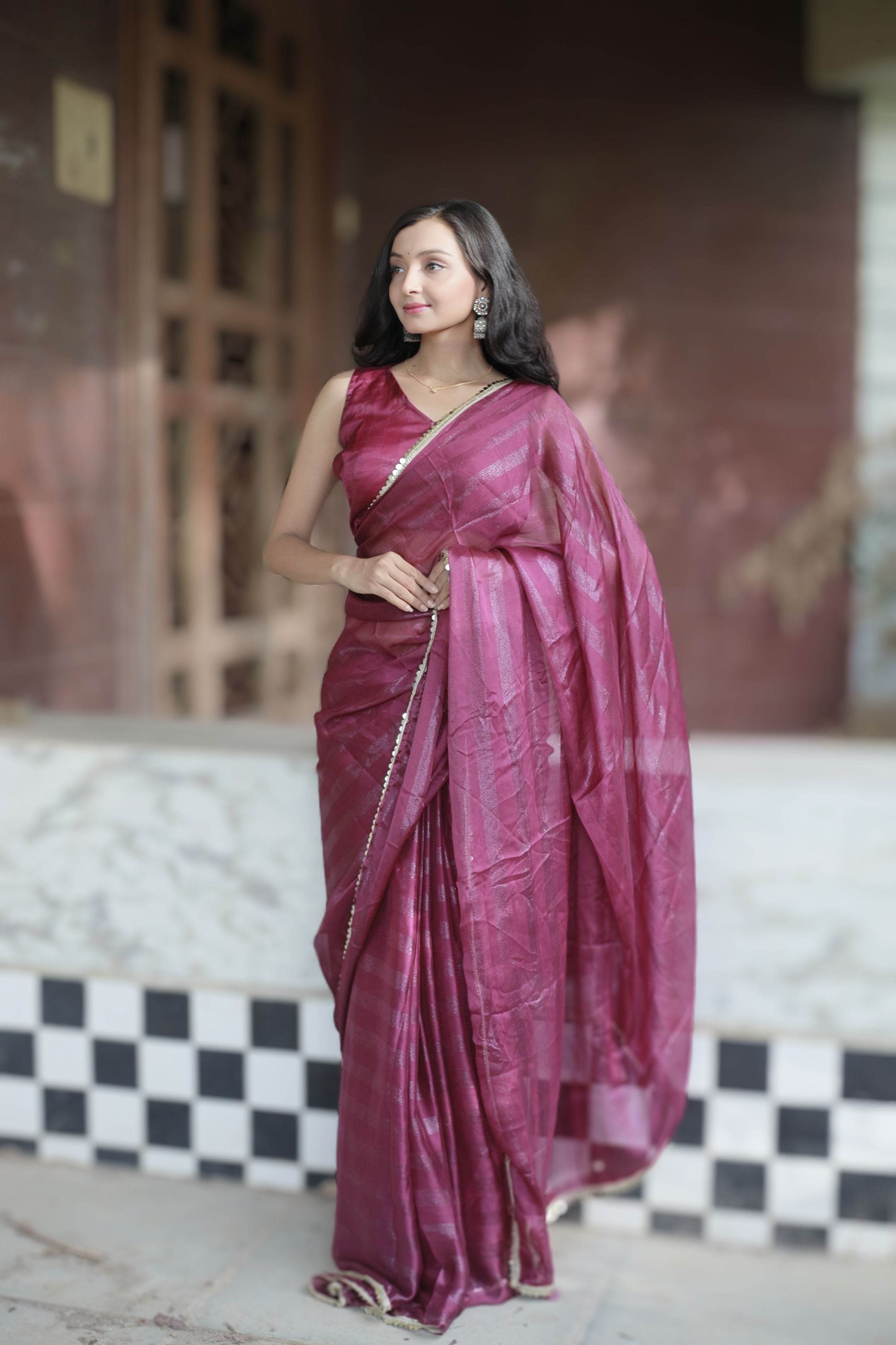 Bhanderi Fashion Moss Chiffon Zari Lining Saree With Sandwich Sequence Lace Border For Casual wear, function wear, and daily wear