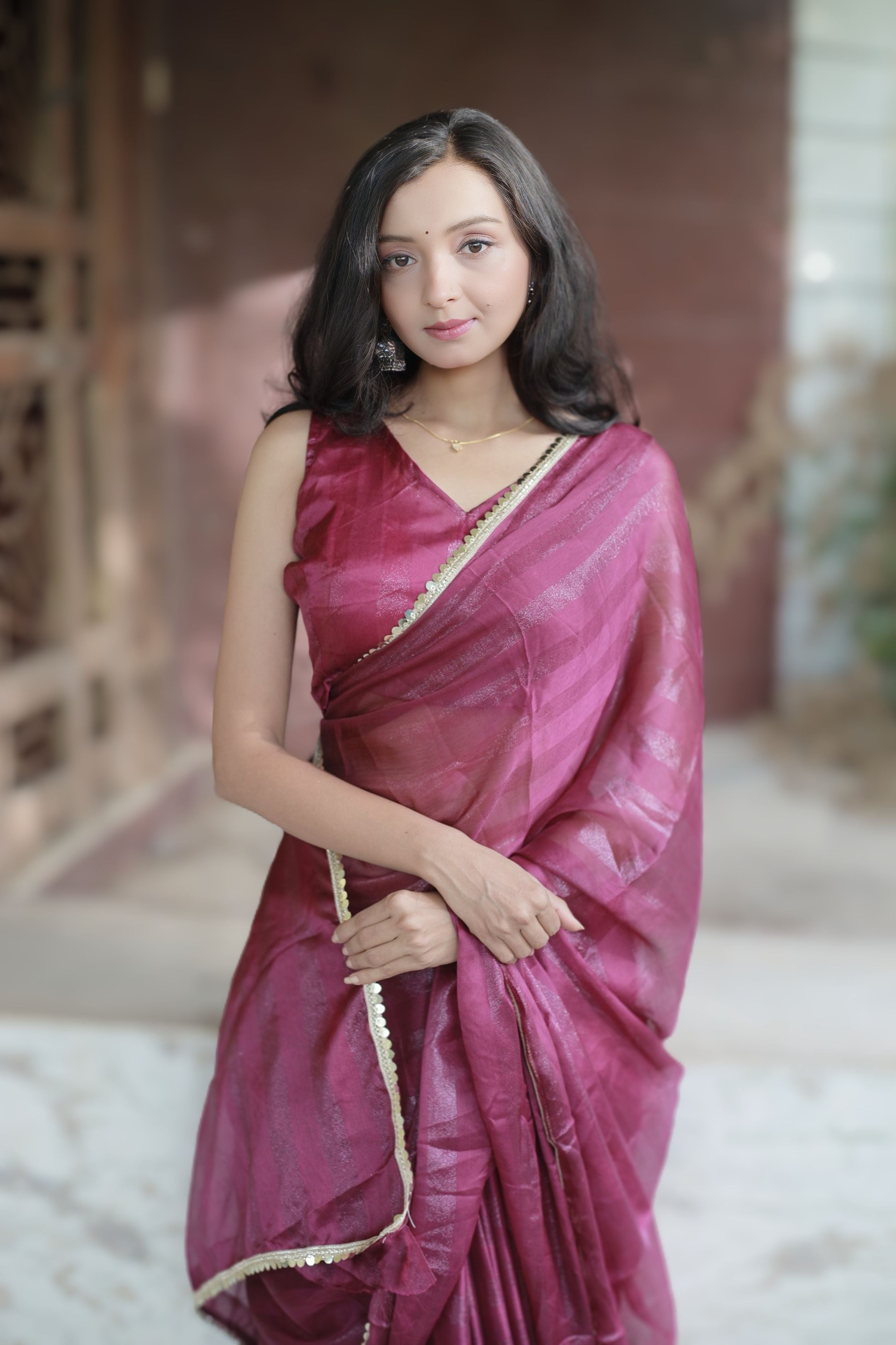 Bhanderi Fashion Moss Chiffon Zari Lining Saree With Sandwich Sequence Lace Border For Casual wear, function wear, and daily wear