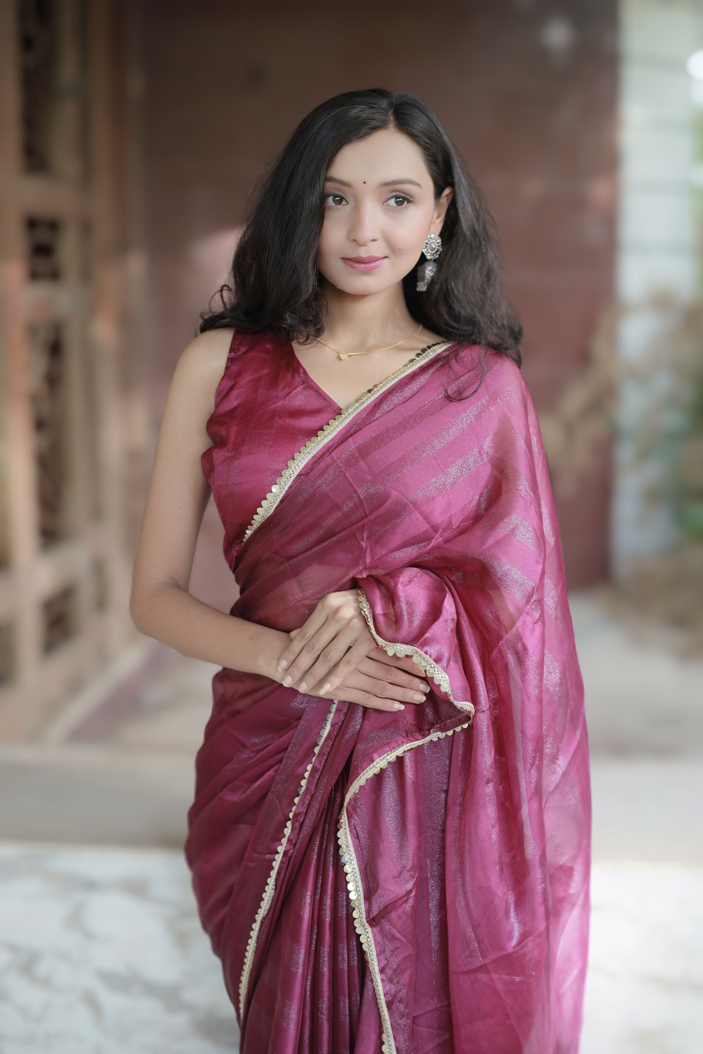 Bhanderi Fashion Moss Chiffon Zari Lining Saree With Sandwich Sequence Lace Border For Casual wear, function wear, and daily wear